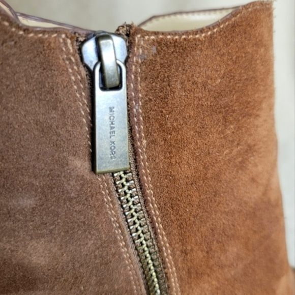 Michael Kors cognac suede leather boots heel with zipper and gold buckle size 10 - Picture 10 of 16